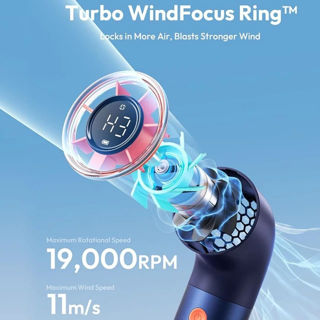 Alt view image 3 of 7 - Portable Handheld Fan, 7 Speeds Aluminum Case Mini Fan, Powerful Turbo 19000 RPM High Speed Aero Ultra, 15H Max Cooling Time, Pocket Rechargeable Personal Small Travel GIfts Blue