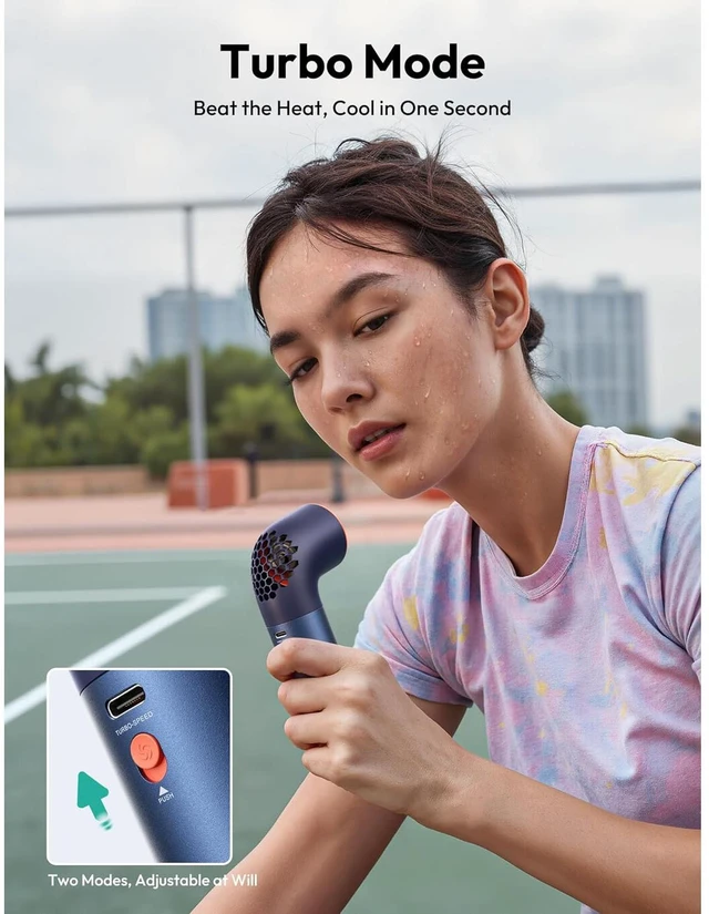 Alt view image 7 of 7 - Portable Handheld Fan, 7 Speeds Aluminum Case Mini Fan, Powerful Turbo 19000 RPM High Speed Aero Ultra, 15H Max Cooling Time, Pocket Rechargeable Personal Small Travel GIfts Blue