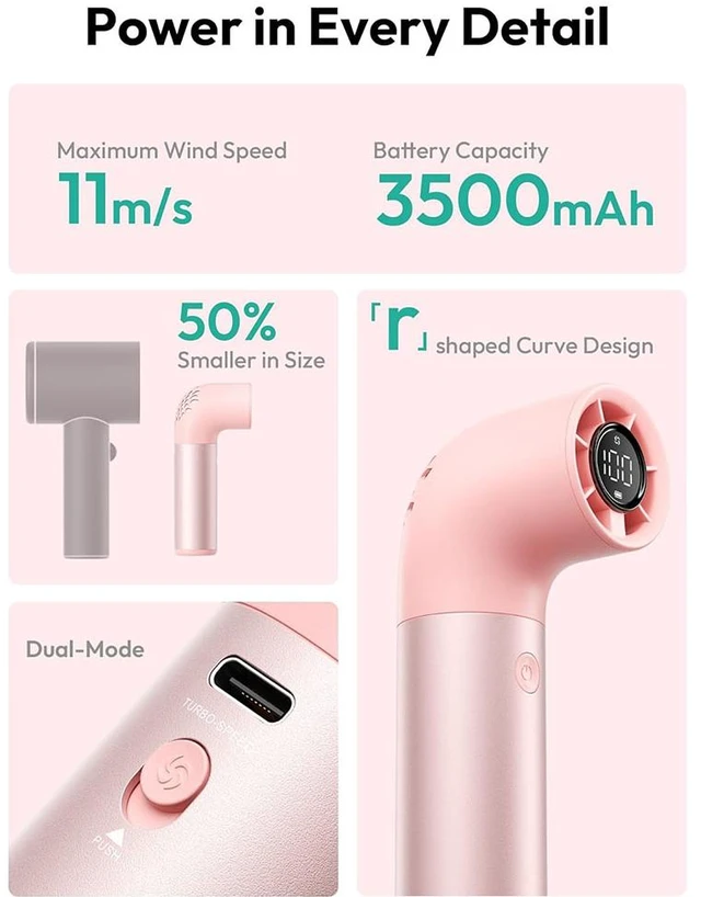 Alt view image 2 of 7 - Portable Aluminum Case Handheld Fan, Powerful Turbo Air Tube Fan, 6 Speeds 19000 RPM High Speed Aero Pro, 15H Max Cooling Time, Mini Pocket Design, for Travel Beach Outdoor Activities