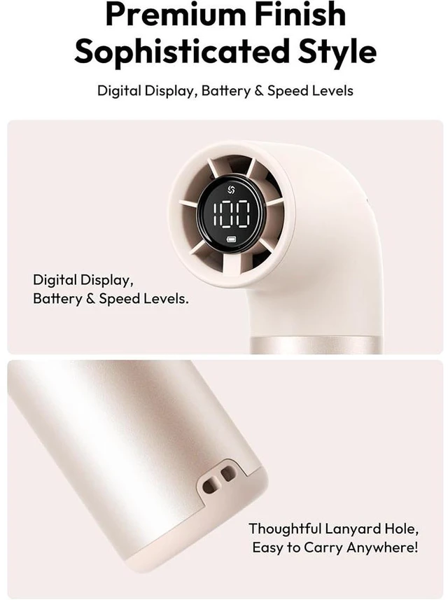 Alt view image 2 of 7 - Portable Aluminum Case Handheld Fan, Powerful Turbo Air Tube Fan, 6 Speeds 19000 RPM High Speed Aero Pro, 15H Max Cooling Time, Mini Pocket Design, for Travel Beach Outdoor Activities Gold