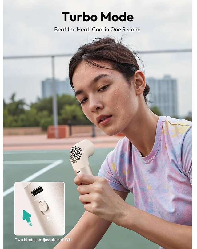Alt view image 6 of 7 - Portable Aluminum Case Handheld Fan, Powerful Turbo Air Tube Fan, 6 Speeds 19000 RPM High Speed Aero Pro, 15H Max Cooling Time, Mini Pocket Design, for Travel Beach Outdoor Activities Gold