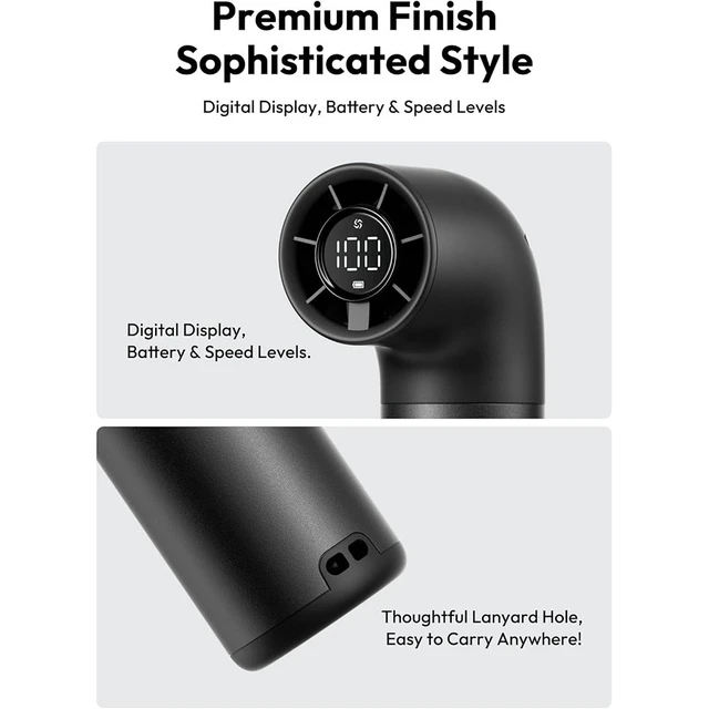 Alt view image 4 of 7 - Portable Aluminum Case Handheld Fan, Powerful Turbo Air Tube Fan, 6 Speeds 19000 RPM High Speed Aero Pro, 15H Max Cooling Time, Mini Pocket Design, for Travel Beach Outdoor Activities Black