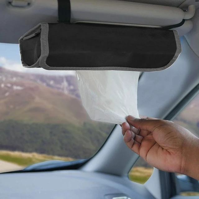 Alt view image 4 of 7 - Car tissue and napkin holder for car Hanging Tissue Holder Holder Reusable Tissue Holder Cloth Tissue Box Cloth Cover Hang Paper Towel Holder Tissue Box Cover Tissue Holder Gray