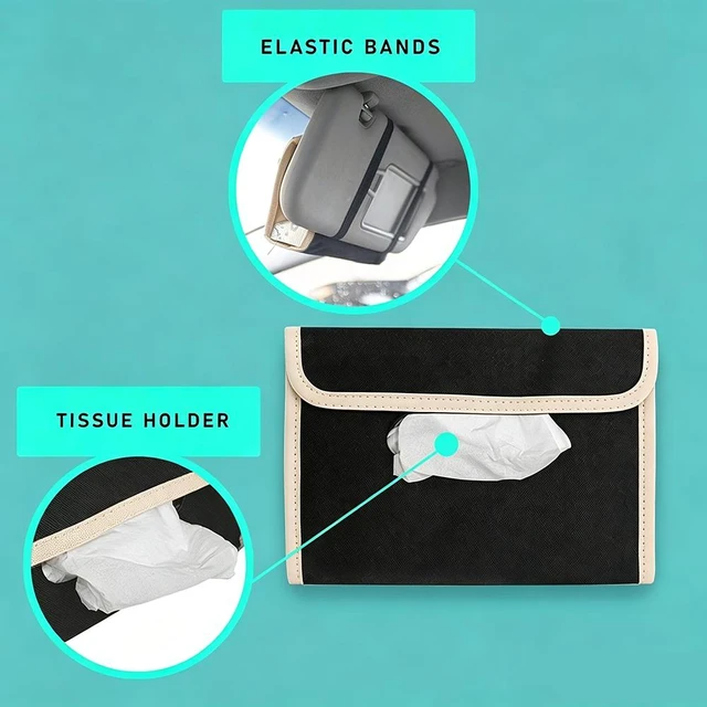 Alt view image 6 of 7 - Car tissue and napkin holder for car Hanging Tissue Holder Holder Reusable Tissue Holder Cloth Tissue Box Cloth Cover Hang Paper Towel Holder Tissue Box Cover Tissue Holder Beige