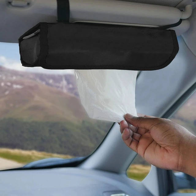 Alt view image 4 of 7 - Car tissue and napkin holder for car Hanging Tissue Holder Holder Reusable Tissue Holder Cloth Tissue Box Cloth Cover Hang Paper Towel Holder Tissue Box Cover Tissue Holder Black