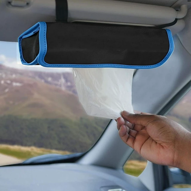 Alt view image 4 of 7 - Car tissue and napkin holder for car Hanging Tissue Holder Holder Reusable Tissue Holder Cloth Tissue Box Cloth Cover Hang Paper Towel Holder Tissue Box Cover Tissue Holder Blue