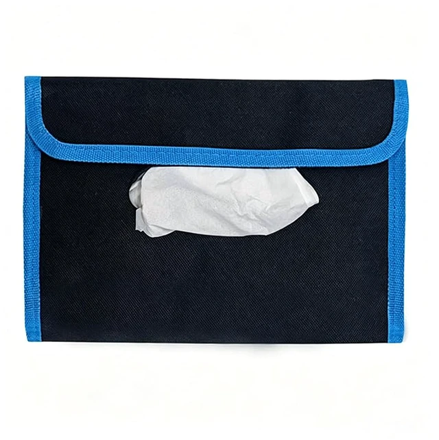 Alt view image 2 of 7 - Car tissue and napkin holder for car Hanging Tissue Holder Holder Reusable Tissue Holder Cloth Tissue Box Cloth Cover Hang Paper Towel Holder Tissue Box Cover Tissue Holder Blue
