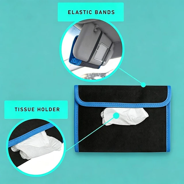 Alt view image 6 of 7 - Car tissue and napkin holder for car Hanging Tissue Holder Holder Reusable Tissue Holder Cloth Tissue Box Cloth Cover Hang Paper Towel Holder Tissue Box Cover Tissue Holder Blue