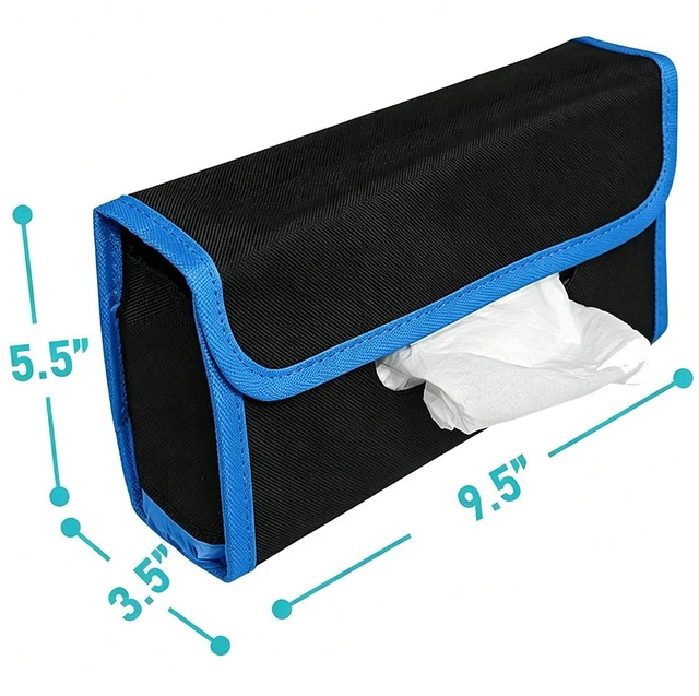 Alt view image 3 of 7 - Car tissue and napkin holder for car Hanging Tissue Holder Holder Reusable Tissue Holder Cloth Tissue Box Cloth Cover Hang Paper Towel Holder Tissue Box Cover Tissue Holder Blue