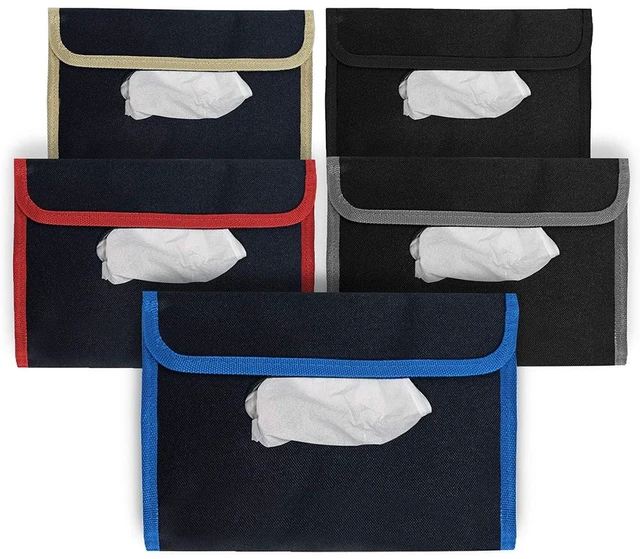 Alt view image 7 of 7 - Car tissue and napkin holder for car Hanging Tissue Holder Holder Reusable Tissue Holder Cloth Tissue Box Cloth Cover Hang Paper Towel Holder Tissue Box Cover Tissue Holder Blue