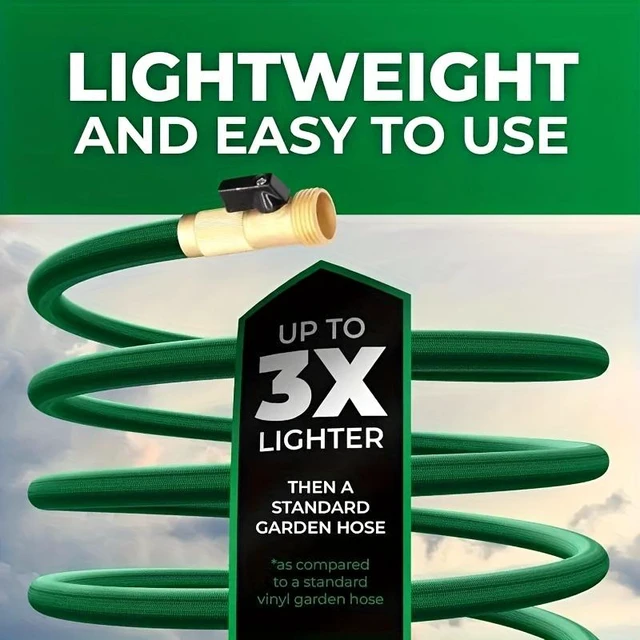 Alt view image 3 of 7 - 75ft Garden Hose with 10 Function Nozzle, Expandable, Lightweight & No-Kink, 3/4 inch Solid Brass Connectors, No-Burst Design for Watering, Washing Car, Green