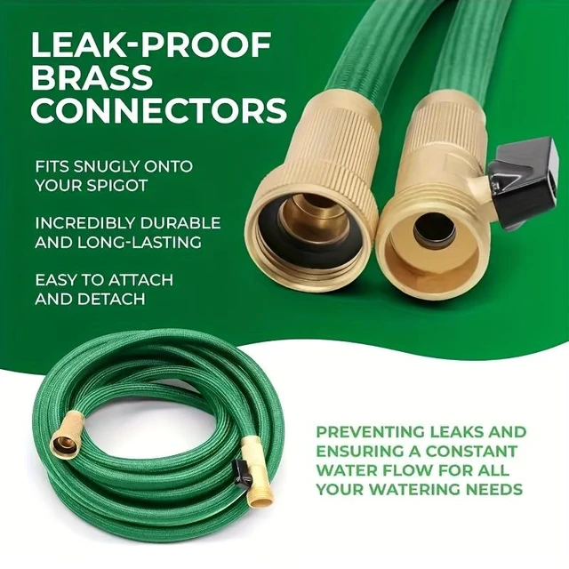Alt view image 4 of 7 - 75ft Garden Hose with 10 Function Nozzle, Expandable, Lightweight & No-Kink, 3/4 inch Solid Brass Connectors, No-Burst Design for Watering, Washing Car, Green