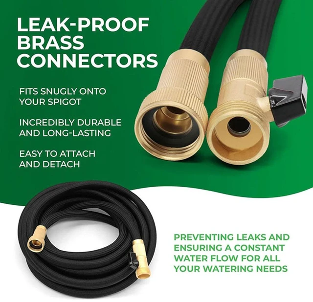 Alt view image 3 of 7 - 75ft Garden Hose with 10 Function Nozzle, Expandable, Lightweight & No-Kink, 3/4 inch Solid Brass Connectors, No-Burst Design for Watering, Washing Car, Black