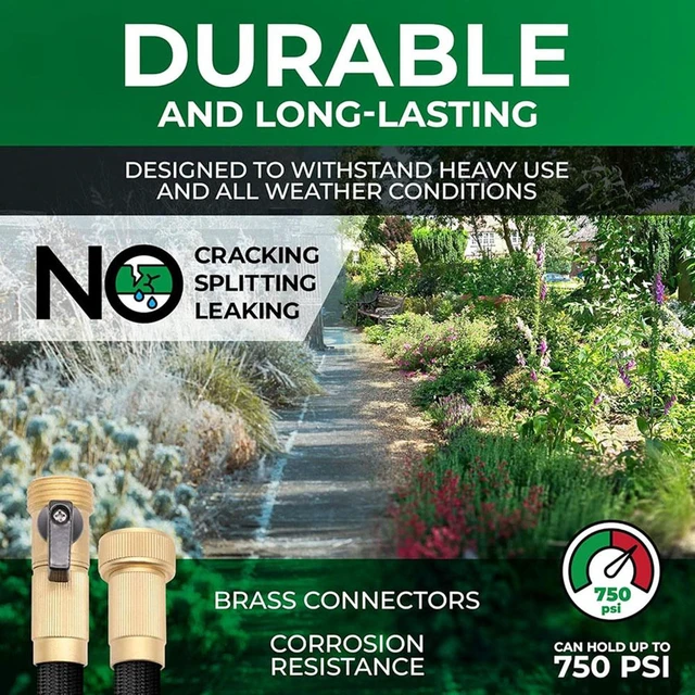 Alt view image 7 of 7 - 75ft Garden Hose with 10 Function Nozzle, Expandable, Lightweight & No-Kink, 3/4 inch Solid Brass Connectors, No-Burst Design for Watering, Washing Car, Black