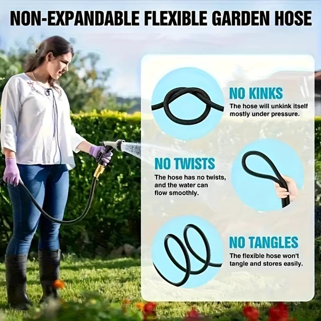 Alt view image 6 of 7 - 75ft Garden Hose with 10 Function Nozzle, Expandable, Lightweight & No-Kink, 3/4 inch Solid Brass Connectors, No-Burst Design for Watering, Washing Car, Black
