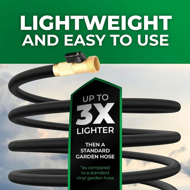 Alt view image 2 of 7 - 50ft Garden Hose with 10 Function Nozzle, Expandable, Lightweight & No-Kink, 3/4 inch Solid Brass Connectors, No-Burst Design for Watering, Washing Car, Black