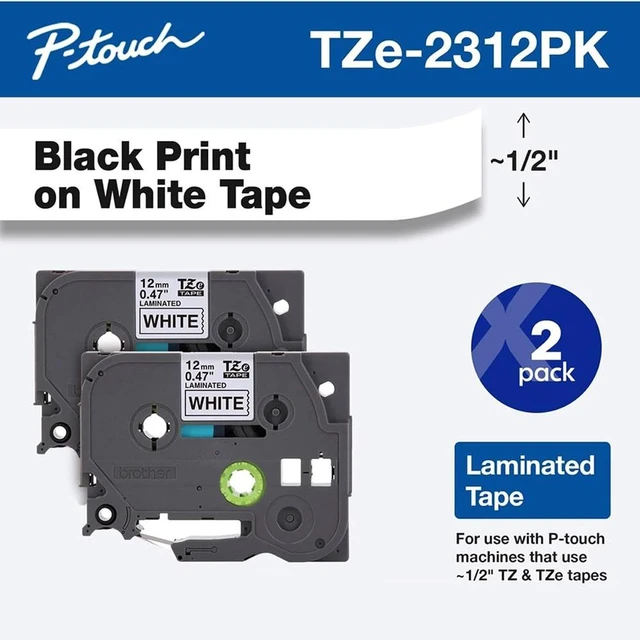 Alt view image 3 of 7 - Brother(TZE2312PK) Black Print on Premium White Laminated Tape for P-touch Label Maker, ½(0.47) x 26.2 ft. (8m) Laminated P-Touch Tape, Black on White (Pack of 2)