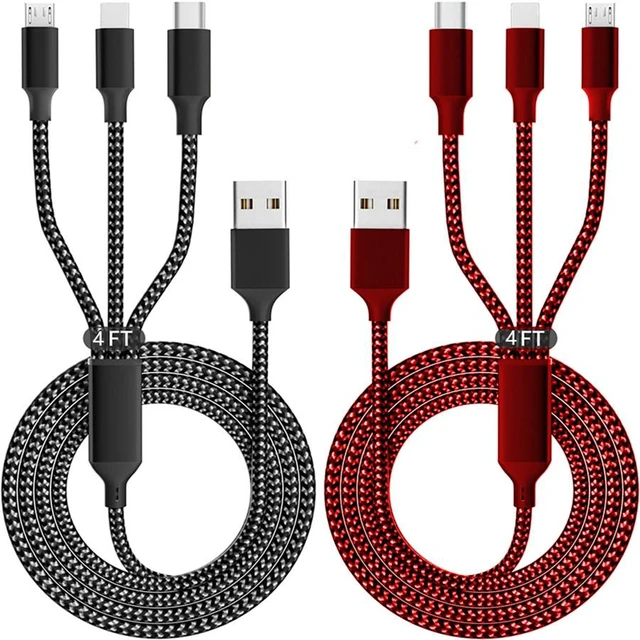 Main image of 3 IN 1 Multi Charging Cable, Phone Chargers for Multiple Devices, 2Pack 4FT USB Cable Charging Cords with Type-C, IP, Micro USB for Android/Office/Home, Car Accessories Travel Essentials
