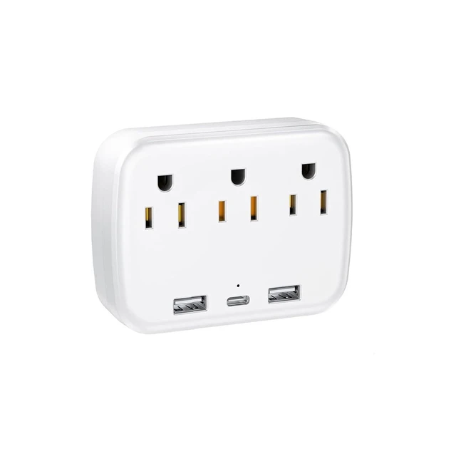 Main image of Power Strip, 3 AC Outlets, 2 USB Ports & 1 TYPE-C Port, for Dormitories, Bedrooms, Offices and Travel Use, White