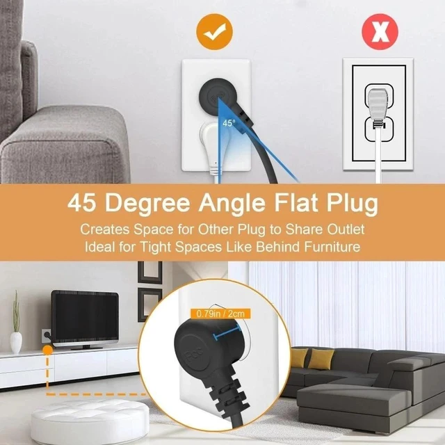 Alt view image 4 of 7 - Surge Protector Power Strip, 8 WideSpaced AC Outlets, Flat Plug Cord, WideSpaced Sockets Adapter, FlameResistant PC Housing, MultiSafety Protection, for Home, Office and DormRoom Charging