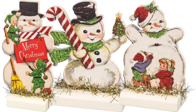 Main image of Vintage Christmas Stand Up Set, Set of 3, Retro Snowmen, 3 Piece, 32297