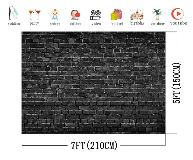 Alt view image 4 of 5 - 7x5FT Black Brick Wall Photography Backdrop Vintage Theme Stone Brick Design Photography Background Baby Birthday Party Decoration Photo Booth Studio Props 11-501