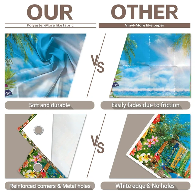 Alt view image 6 of 7 - 7x5ft Summer Hawaiian Beach Photography Tropical Luau Backdrop | Flower Palm Leaves Background, Aloha Party Supplies, Surfboard Banner, Holiday Photo Booth, Polyester, Grommets, 1PC