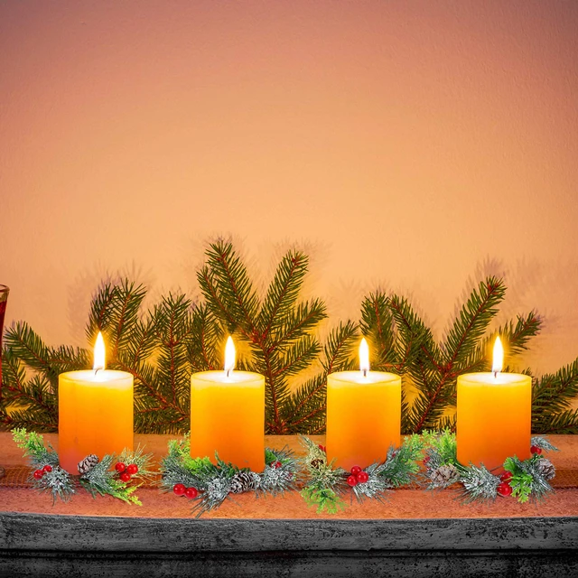 Alt view image 6 of 7 - 6 Pcs 4.7 Inch Christmas Candle Ring Mini Christmas Wreaths, Red | Artificial Berry Candle Rings with Pine, Small Wreaths for Table Centerpiece, Home Cabinets Wedding Christmas Holiday Decor
