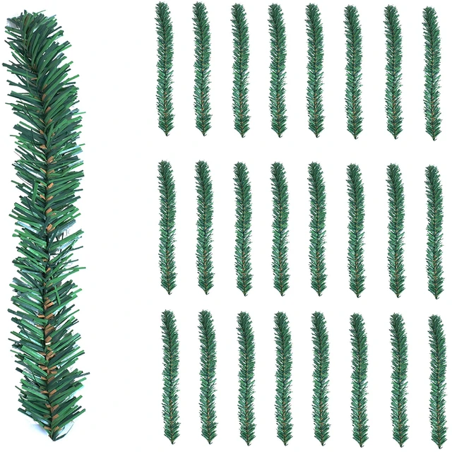 Main image of 24 Pcs Christmas Garland Ties Artificial Pine Needles Santas Factory Christmas Tree Branches Wired Faux Pine Greenery Stems 12"x1.6" in Green for Christmas Decoration Craft Gift Wrapping