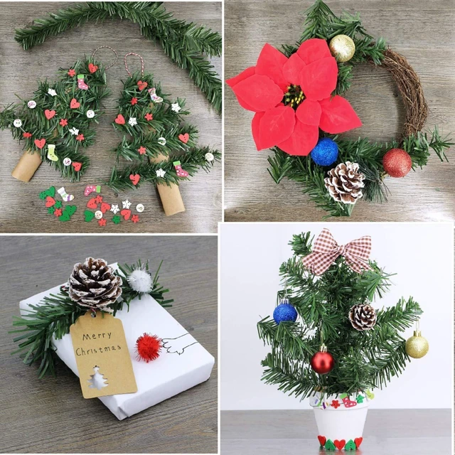 Alt view image 4 of 7 - 24 Pcs Christmas Garland Ties Artificial Pine Needles Santas Factory Christmas Tree Branches Wired Faux Pine Greenery Stems 12"x1.6" in Green for Christmas Decoration Craft Gift Wrapping