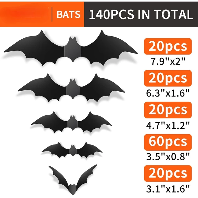 Alt view image 2 of 6 - 140Pcs Bats Halloween Decorations Party Supplies, Realistic PVC 3D Black Scary Bat Stickers for Creepy Home Decor Halloween Party Decorations DIY Wall Window Decal Bathroom Indoor