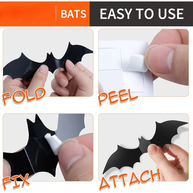 Alt view image 4 of 6 - 140Pcs Bats Halloween Decorations Party Supplies, Realistic PVC 3D Black Scary Bat Stickers for Creepy Home Decor Halloween Party Decorations DIY Wall Window Decal Bathroom Indoor