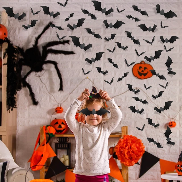 Alt view image 6 of 6 - 140Pcs Bats Halloween Decorations Party Supplies, Realistic PVC 3D Black Scary Bat Stickers for Creepy Home Decor Halloween Party Decorations DIY Wall Window Decal Bathroom Indoor