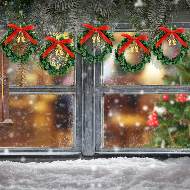 Alt view image 7 of 7 - 12 Pcs Mini Christmas Wreaths for Cabinets with Gold Bells Small Kitchen Xmas Decor Christmas Cabinet Wreaths Ornament for Kitchen Chair Fireplace Farmhouse Home Decor (3.15 Inch,Red Bow)