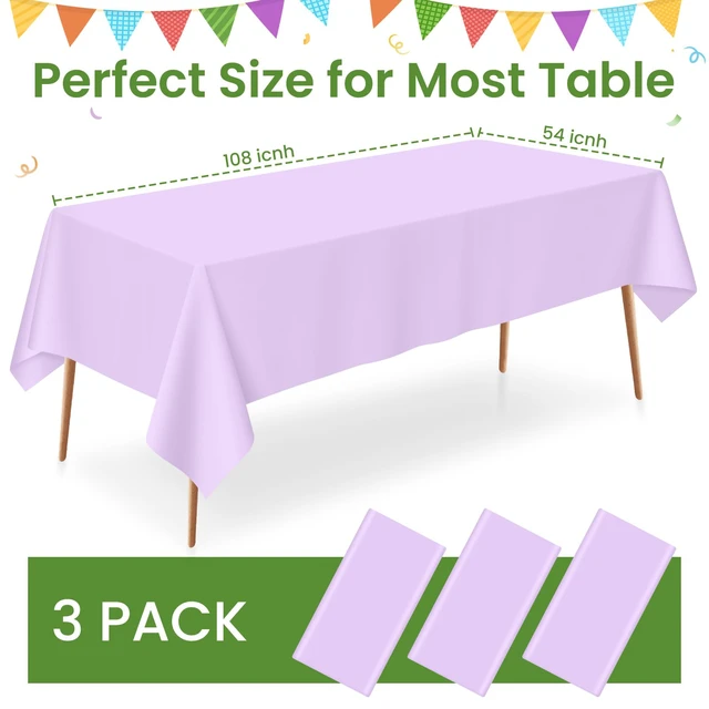 Alt view image 3 of 7 - 3 Pack Disposable Light Purple Tablecloth, Rectangular Lavender Plastic Table Cloths for Parties Disposable, 54x108 in Waterproof Tablecloth for Birthday Party Baby Shower Picnic Valentines