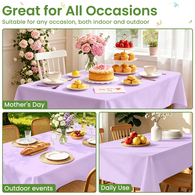 Alt view image 5 of 7 - 3 Pack Disposable Light Purple Tablecloth, Rectangular Lavender Plastic Table Cloths for Parties Disposable, 54x108 in Waterproof Tablecloth for Birthday Party Baby Shower Picnic Valentines