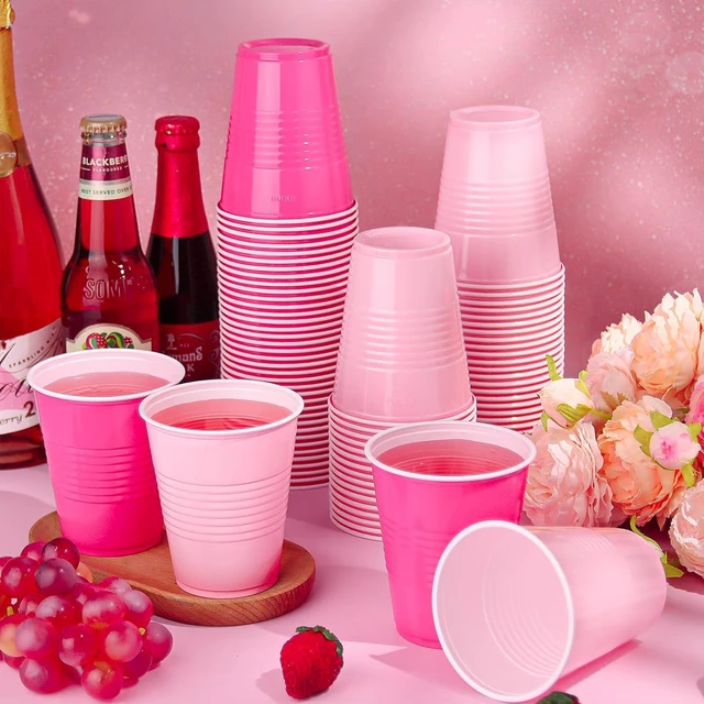Alt view image 2 of 7 - 50 PCS 12 OZ Plastic Party Cups, Pink and Hot Pink Disposable Cup | Disposable Drinking Cup for Valentine's Galentine's Day Bachelor New Year Wedding Birthday Gathering Festive Celebrations