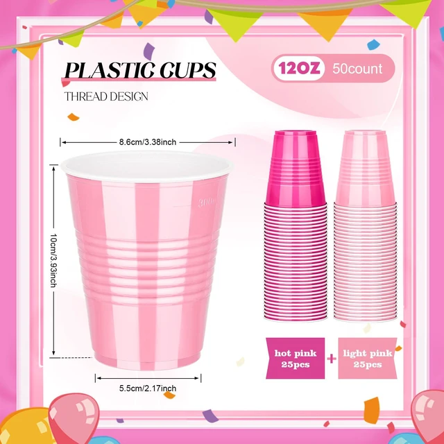 Alt view image 3 of 7 - 50 PCS 12 OZ Plastic Party Cups, Pink and Hot Pink Disposable Cup | Disposable Drinking Cup for Valentine's Galentine's Day Bachelor New Year Wedding Birthday Gathering Festive Celebrations