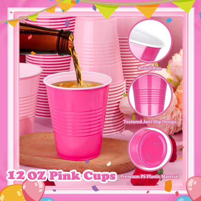 Alt view image 4 of 7 - 50 PCS 12 OZ Plastic Party Cups, Pink and Hot Pink Disposable Cup | Disposable Drinking Cup for Valentine's Galentine's Day Bachelor New Year Wedding Birthday Gathering Festive Celebrations