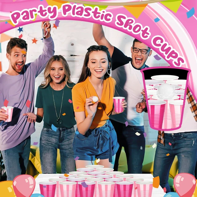 Alt view image 6 of 7 - 50 PCS 12 OZ Plastic Party Cups, Pink and Hot Pink Disposable Cup | Disposable Drinking Cup for Valentine's Galentine's Day Bachelor New Year Wedding Birthday Gathering Festive Celebrations