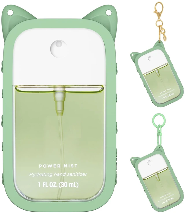 Main image of 1 Pack Silicone Case Compatible with Touchland Hand Sanitizer Spray (Fit for 1 FL OZ/30 mL Ver), Portable keychain Cute Color Ears (Light green)