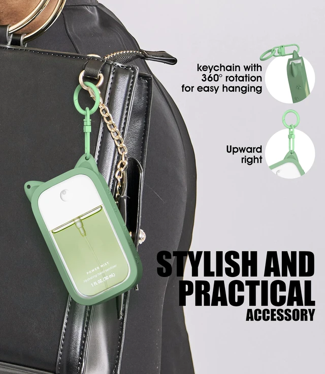 Alt view image 7 of 7 - 1 Pack Silicone Case Compatible with Touchland Hand Sanitizer Spray (Fit for 1 FL OZ/30 mL Ver), Portable keychain Cute Color Ears (Light green)