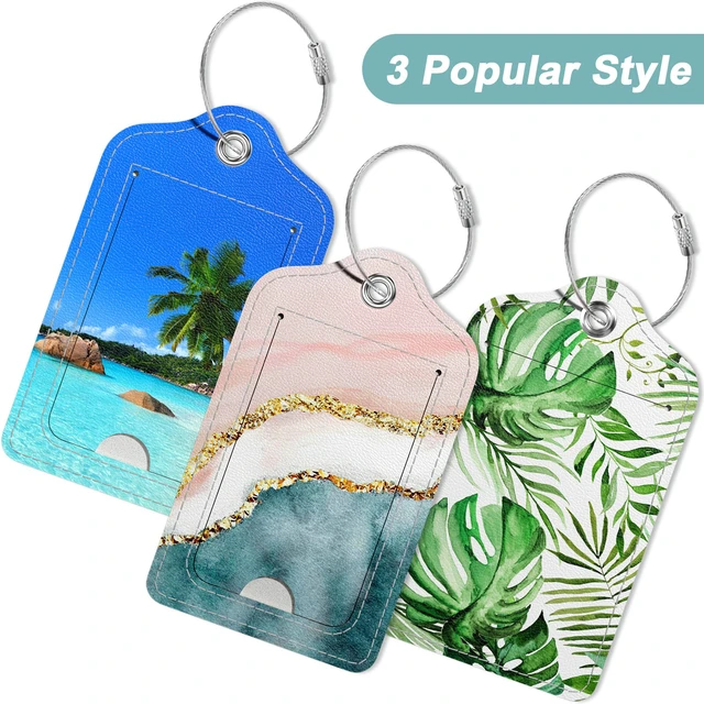 Alt view image 2 of 7 - 3 Pcs PU Leather Luggage Tags with Privacy Flap, Name ID Label | Travel Cruise Luggage Tag for Women Men Baggage Handbag School Bag Backpack, Beach