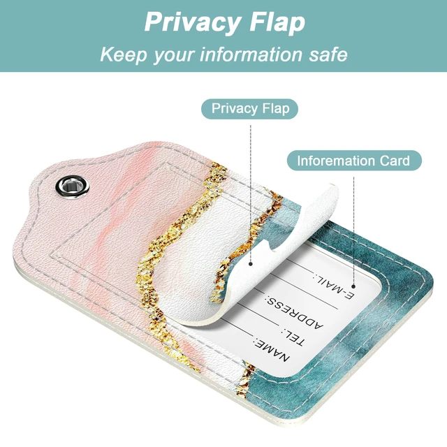 Alt view image 4 of 7 - 3 Pcs PU Leather Luggage Tags with Privacy Flap, Name ID Label | Travel Cruise Luggage Tag for Women Men Baggage Handbag School Bag Backpack, Beach