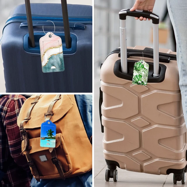 Alt view image 6 of 7 - 3 Pcs PU Leather Luggage Tags with Privacy Flap, Name ID Label | Travel Cruise Luggage Tag for Women Men Baggage Handbag School Bag Backpack, Beach