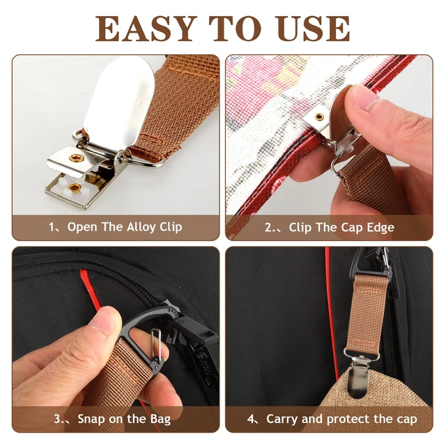 Alt view image 5 of 7 - 4Pcs Travel Hat Clip Elastic Hat Holder for Purse Hands-Free | Bag Accessory for Traveling Bags Backpacks Purses Luggage Outdoor Travel Accessory