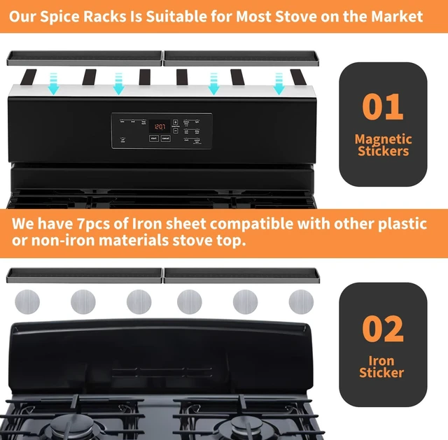 Alt view image 3 of 7 - 30" Magnetic Stove Top Shelf Spice Rack Storage, Silicone Top Heat Material Stove Rack Shelf Flexible Seasoning Organizer Kitchen Shelves Gadgets with 2 Functional Prtitions for Kitchen Grey