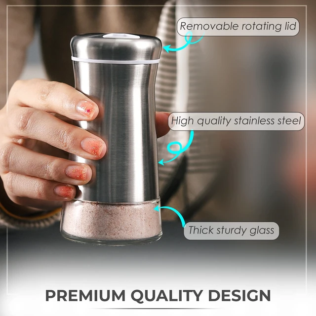 Alt view image 4 of 7 - Salt Shaker or Pepper Shaker with Adjustable Pour Holes - Elegant Stainless Steel Spice Dispenser - Perfect for Himalayan, Table Salt, White and Black Pepper (Salt Shaker)
