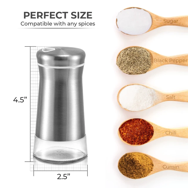 Alt view image 5 of 7 - Salt Shaker or Pepper Shaker with Adjustable Pour Holes - Elegant Stainless Steel Spice Dispenser - Perfect for Himalayan, Table Salt, White and Black Pepper (Salt Shaker)