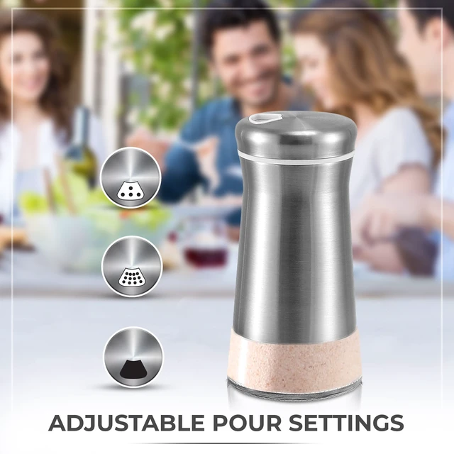 Alt view image 6 of 7 - Salt Shaker or Pepper Shaker with Adjustable Pour Holes - Elegant Stainless Steel Spice Dispenser - Perfect for Himalayan, Table Salt, White and Black Pepper (Salt Shaker)